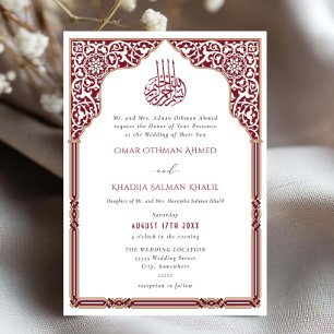 Convites Casamento Islâmico Burgundy Arco Ornado Arabesco
