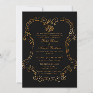 Convites Casamento Islâmico com Frame Dourado do Elegante B