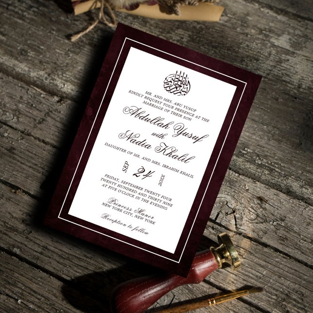 Convites Casamento Islâmico da Luxuosa Borgonha Elegante (Criador carregado)