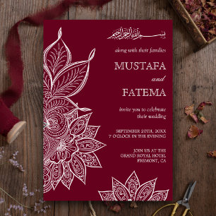 Convites Casamento Islâmico de Burgundy Mehendi Henna