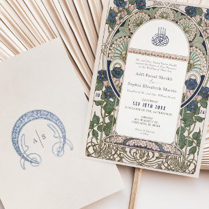 Convites Casamento Islâmico de Creme de Marinho Elegante