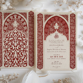 Convites Casamento Islâmico de Luxurious Ruby Cream Lace