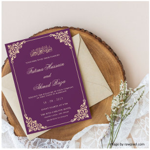 Convites Casamento Islâmico de Nikah, Dourado Roxo