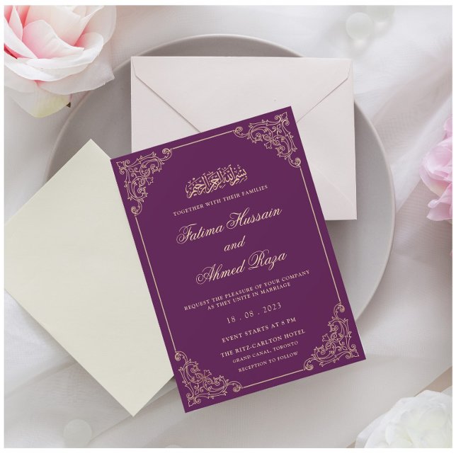 Convites Casamento Islâmico de Nikah, Dourado Roxo (Criador carregado)