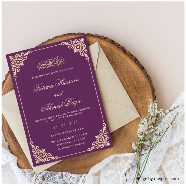 Convites Casamento Islâmico de Nikah, Dourado Roxo (Criador carregado)