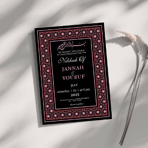 Convites Casamento islâmico de Nikkah, preto e rosa,