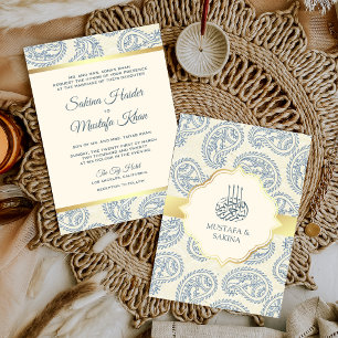 Convites Casamento Islâmico de Paisley Azul e Dourado