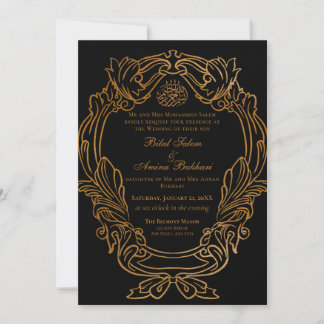 Convites Casamento Islâmico do Quadro Dourado Negro Elegant