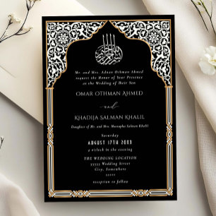Convites Casamento Islâmico Dourado Arco Preto Ornado Arabe