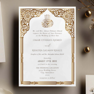 Convites Casamento Islâmico Dourado Creme Arco Ornado Arabe