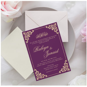Convites Casamento Islâmico Dourado Roxo Elegante
