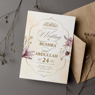 Convites Casamento Islâmico Elegante com Floral e Destaque 