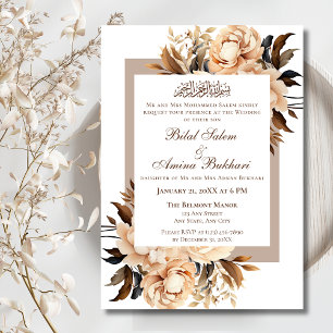Convites Casamento Islâmico Elegante Creme e Tan Floral