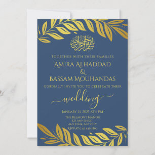 Convites Casamento Islâmico Elegante Dourado e Azul