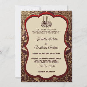 Convites Casamento Islâmico Elegante em Creme e Dourado Dam