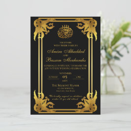 Convites Casamento Islâmico Elegante Preto e Dourado