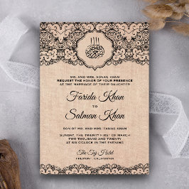 Convites Casamento Islâmico em Renda Preta Vintage com Saca