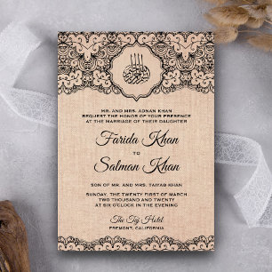 Convites Casamento Islâmico em Renda Preta Vintage com Saca