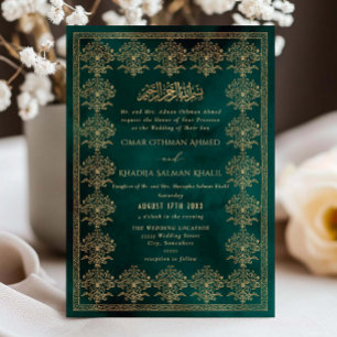 Convites Casamento Islâmico em Veludo Verde e Dourado Vinta