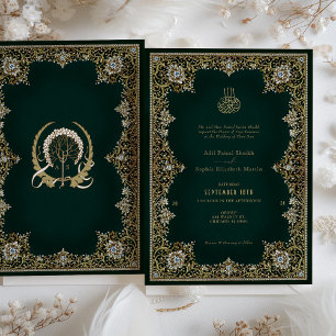 Convites Casamento Islâmico Emerald Antique Dourado e Jewel
