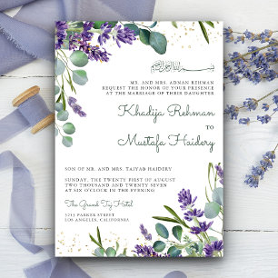 Convites Casamento Islâmico Floral de Lavanda Eucalipto Rús