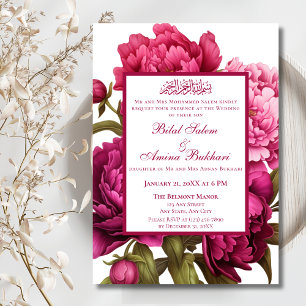 Convites Casamento Islâmico Floral de Peões Rosa Elegantes
