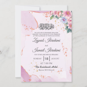 Convites Casamento Islâmico Floral Islâmico, azul-rosa Eleg