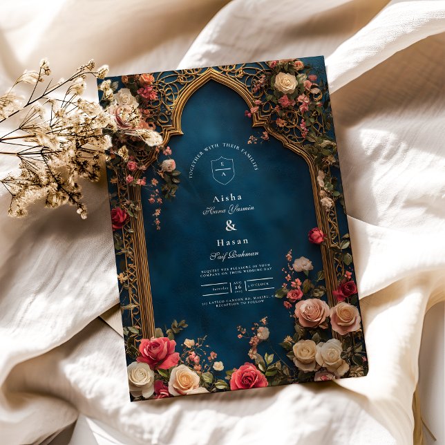 Convites Casamento Islâmico Floral marinho Azul (Criador carregado)