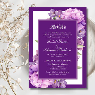 Convites Casamento Islâmico Floral Roxo Elegante