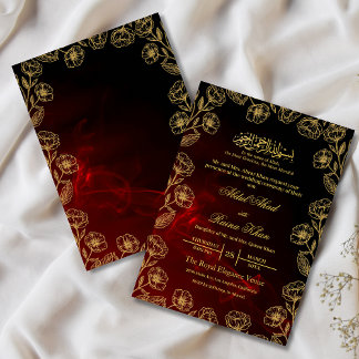 Convites Casamento Islâmico Floral Vermelho E Dourado
