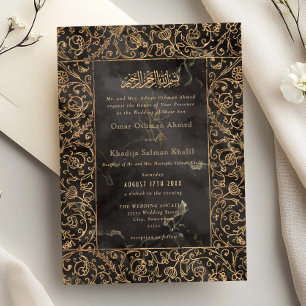 Convites Casamento Islâmico Floral Vintage Dourado e Preto