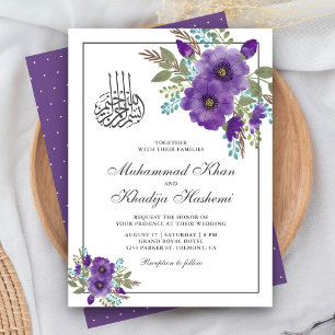 Convites Casamento Islâmico Floral Violeta Desbotado em Aqu