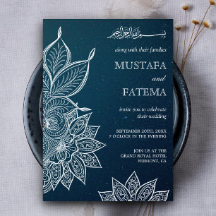 Convites Casamento Islâmico Henna Galáxia Azul Moderna