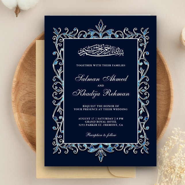 Convites Casamento Islâmico Islâmico Azul de Sapphire Ornam (Criador carregado)