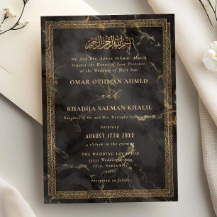 Convites Casamento Islâmico Mármore Preto Dourado Antigo Or