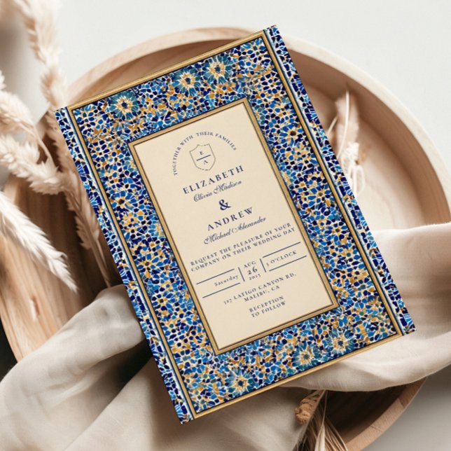 Convites Casamento Islâmico Mosaico Azul (Criador carregado)