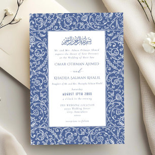 Convites Casamento Islâmico Muçulmano Azul Vintage Floral E