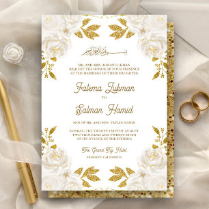 Convites Casamento Islâmico Muçulmano com Brilho Dourado Fl