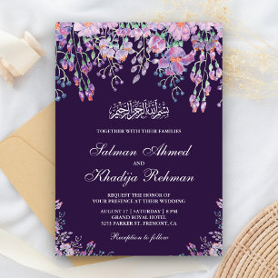 Convites Casamento Islâmico Muçulmano com Folhagem Floral R