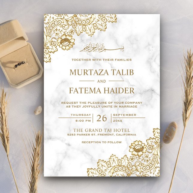 Convites Casamento Islâmico Muçulmano com Renda Dourada em  (Criador carregado)