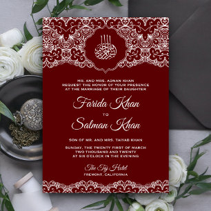 Convites Casamento Islâmico Muçulmano com Renda Marrom e Br