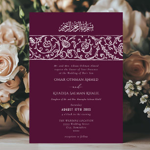 Convites Casamento Islâmico Muçulmano de Luxo Floral Ameixa