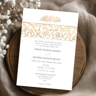Convites Casamento Islâmico Muçulmano de Luxo Floral Dourad