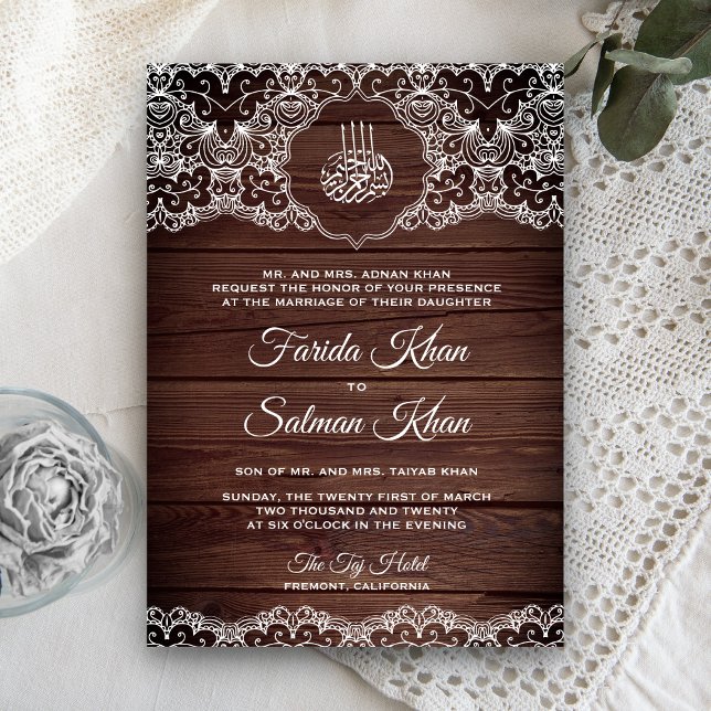 Convites Casamento Islâmico Muçulmano de Madeira Rústica e  (Criador carregado)
