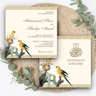 Convites Casamento Islâmico Muçulmano de Papagaios Amarelos