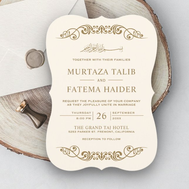 Convites Casamento Islâmico Muçulmano Dourado Creme com Flo (Criador carregado)