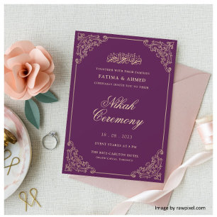 Convites Casamento Islâmico-Muçulmano Dourado Roxo