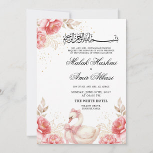 Convites Casamento Islâmico Muçulmano Elegante Pássaro Flor