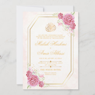 Convites Casamento Islâmico Muçulmano Elegante, Rosas da Fr