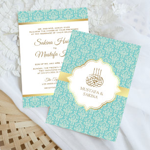 Convites Casamento Islâmico Muçulmano em Damasco Dourado e